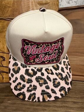Vintage Soul Leopard Patch Trucker Hat - Pink & Cream